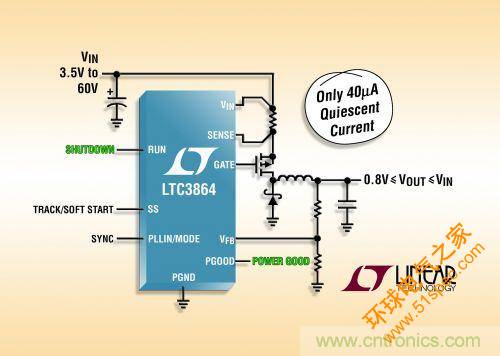 凌力尔特推出高压降压型DC/DC控制器LTC3864