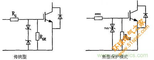 图2：传统保护模式和新型保护模式电路对比