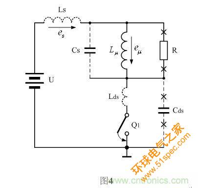 图4是图3中的开关管Q1导通时对应的等效工作原理图