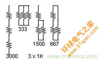 3個電阻，4種組合。