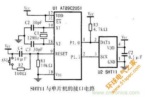 SHT11与单片机接口电路