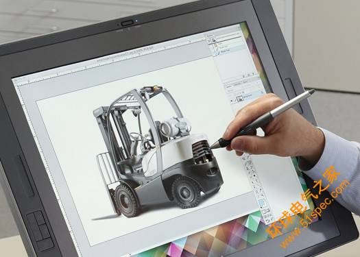 Designer works on a digital image of a Crown lift truck.