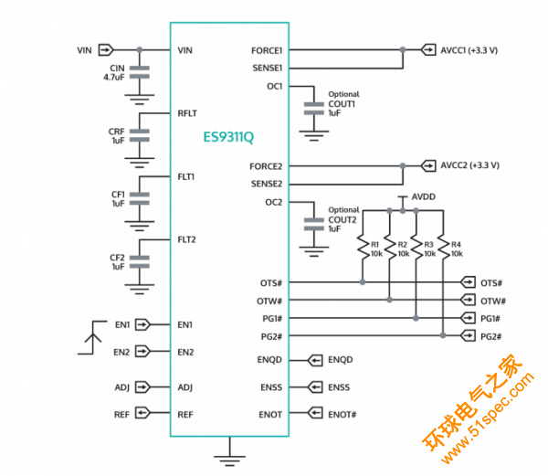 美国ESS电源管理芯片-ES9311Q超低噪音+3.3V调节器